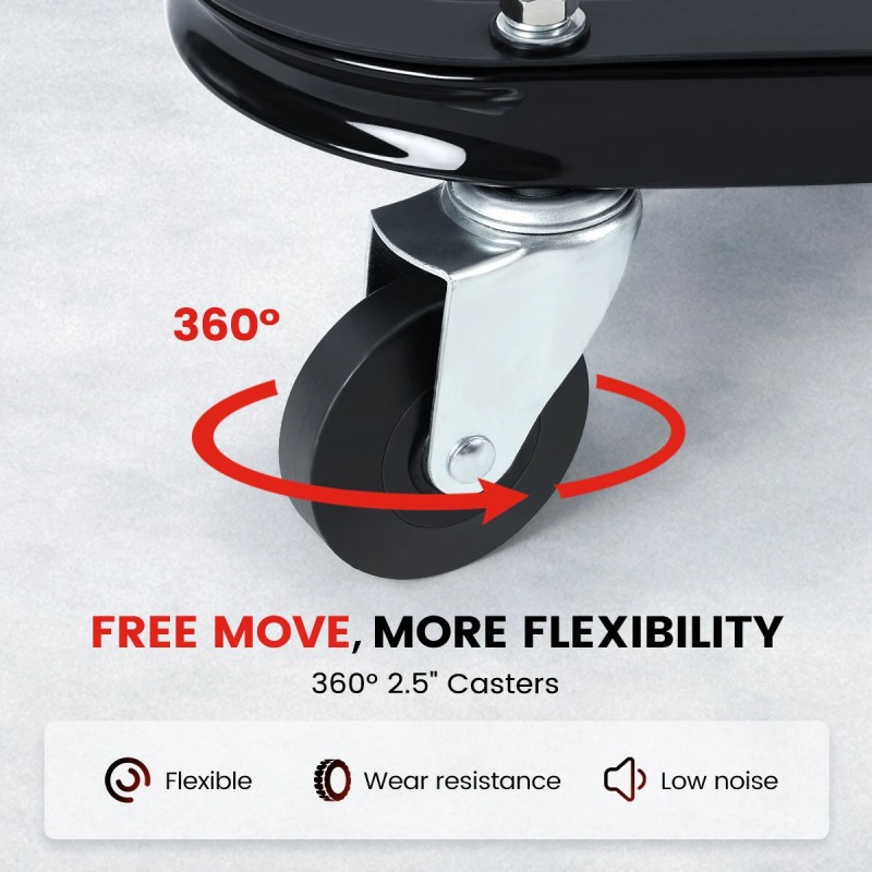 Vahvarakenteinen auton huoltojakkara mekaanikolle työkalulokerolla 120 kg kantavuus