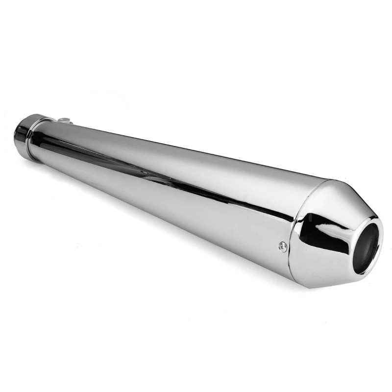 Kaksi moottoripyörän takapään universaalia hopeista pakoputkea liukukiinnikkeellä