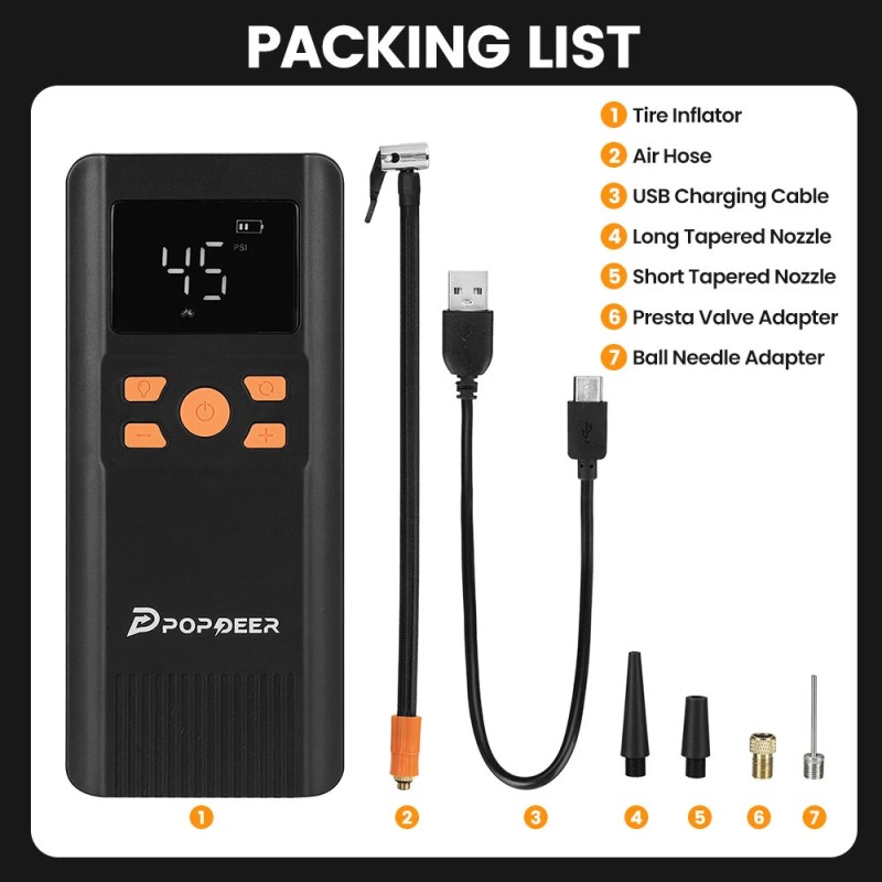 POPDEER PD-AP1 langaton kannettava rengaspumppu autolle 5000mAh 150PSI älykäs digitaalinen