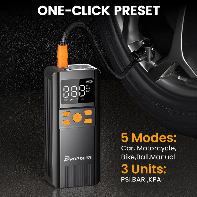 POPDEER PD-AP1 langaton kannettava rengaspumppu autolle 5000mAh 150PSI älykäs digitaalinen