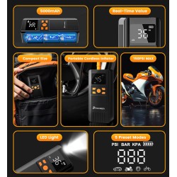 POPDEER PD-AP1 langaton kannettava rengaspumppu autolle 5000mAh 150PSI älykäs digitaalinen