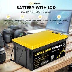 Gokwh 12V 200Ah LiFePO4 2560Wh LCD-näytöllä energiavarastolaatikko matkailuautoon veneeseen kotiin