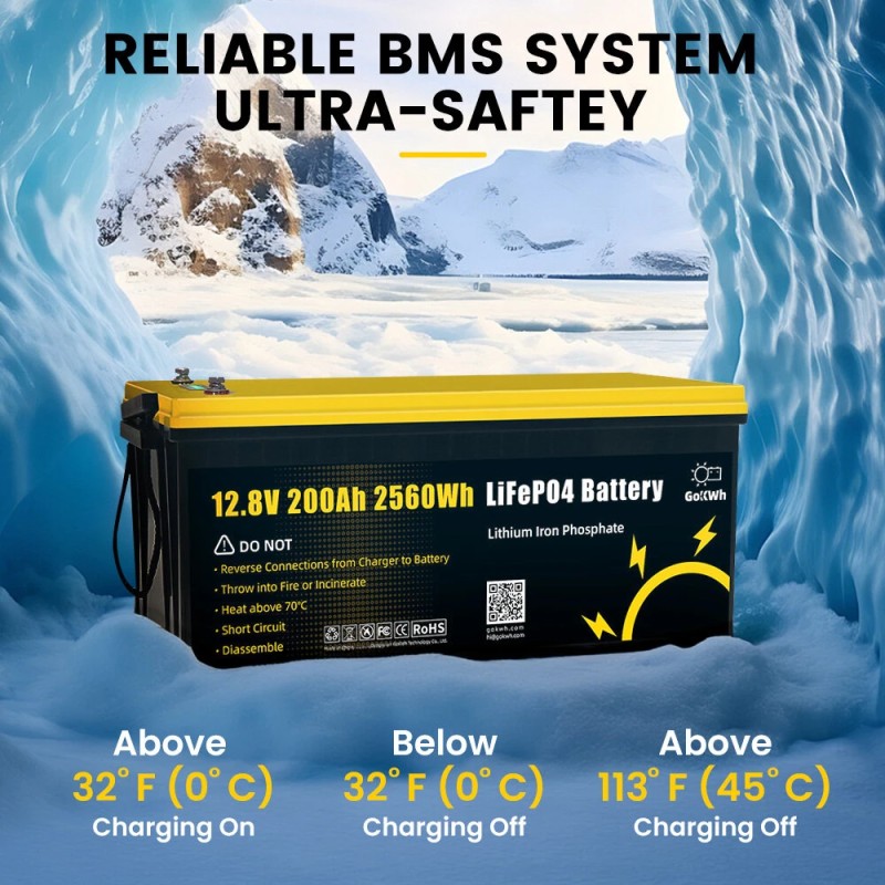 Gokwh 12V 200Ah LiFePO4 2560Wh LCD-näytöllä energiavarastolaatikko matkailuautoon veneeseen kotiin