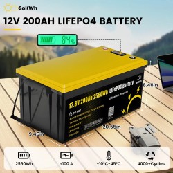 Gokwh 12V 200Ah LiFePO4 2560Wh LCD-näytöllä energiavarastolaatikko matkailuautoon veneeseen kotiin