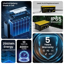 Gokwh 12V 200Ah LiFePO4 2560Wh LCD-näytöllä energiavarastolaatikko matkailuautoon veneeseen kotiin