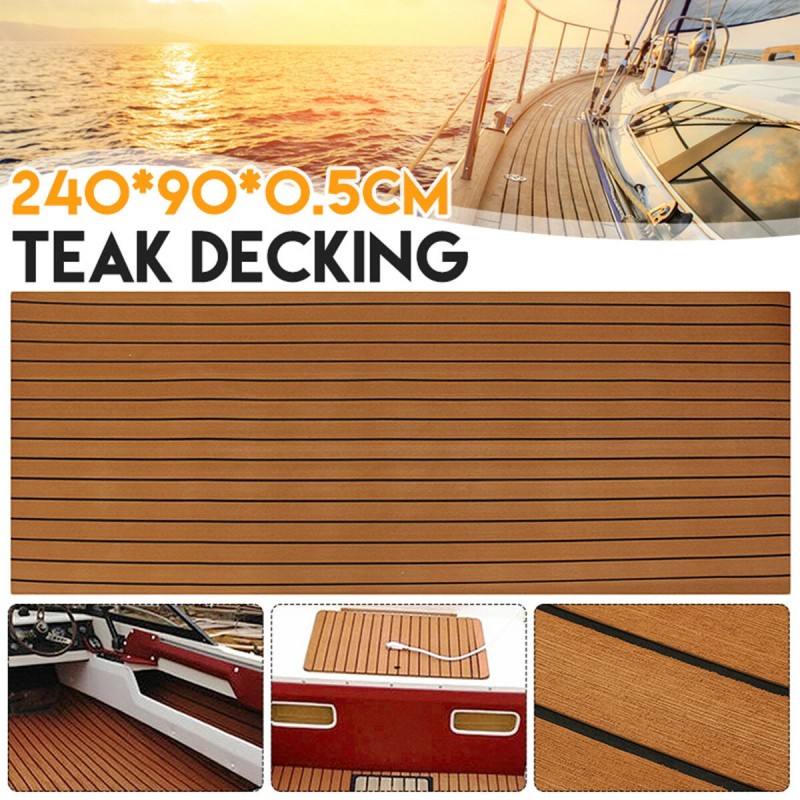 ELuto 240 cm x 90 cm x 5 mm EVA-vaahtomuovi tiikkikansi itsekiinnittyvä liukumaton veneenmatto