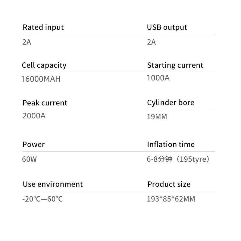 TUERBB nelitoiminen apukäynnistin ilmakompressori 16000mAh 1000A varavirtalaite