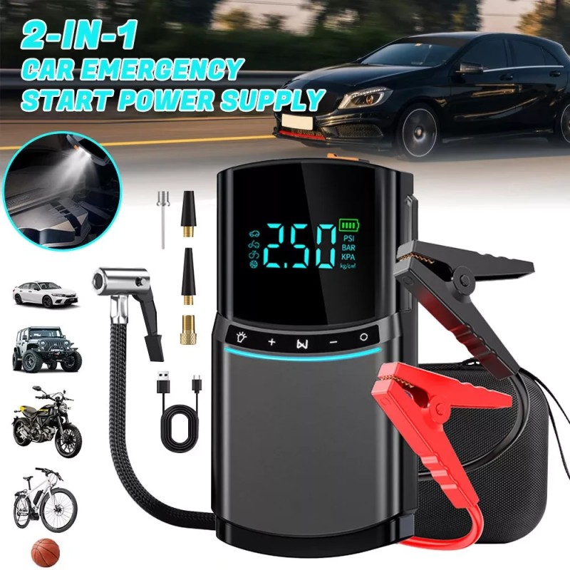 Kaksitoiminen auton apukäynnistin ja ilmakompressori monitoiminen renkaan täyttölaite tehopankki