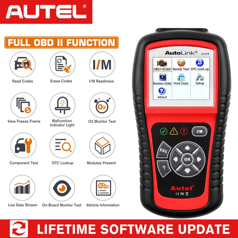 Autel AL519 OBD2 vianlukija auton diagnostiikkatyökalu koodinlukija päästöjen valmiustarkistus