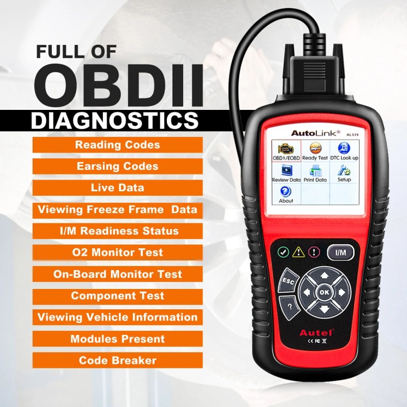 Autel AL519 OBD2 vianlukija auton diagnostiikkatyökalu koodinlukija päästöjen valmiustarkistus