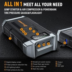 POPDEER PD-JA3 monitoiminen 5000A apukäynnistin ilmakompressorilla 150 psi maksimipaine