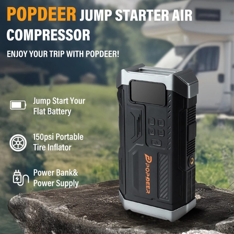 POPDEER PD-JA3 monitoiminen 5000A apukäynnistin ilmakompressorilla 150 psi maksimipaine