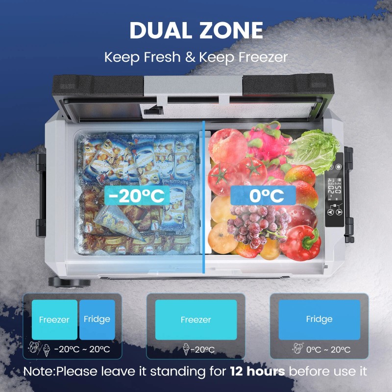 KROAK kaksivyöhykkeinen kompressorijääkaappi 35L 45L 55L 12V/24V kannettava