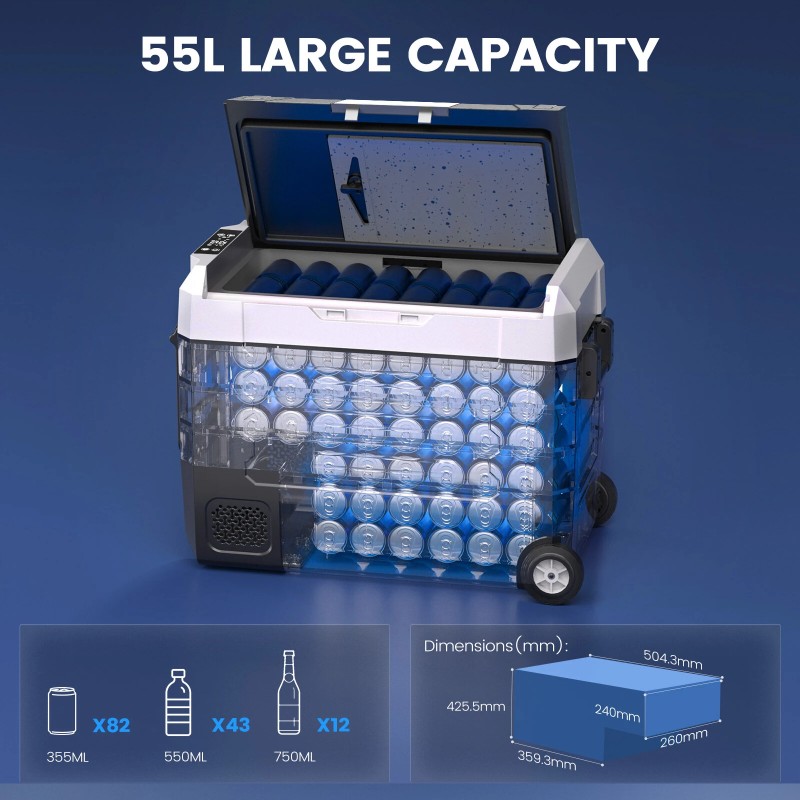 KROAK kaksivyöhykkeinen kompressorijääkaappi 35L 45L 55L 12V/24V kannettava