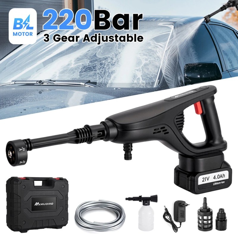 MUDIRO kannettava akkupainepesuri akulla 3500W 220bar harjaton moottori 6-toiminen suutin
