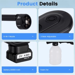 MUDIRO kannettava akkupainepesuri akulla 3500W 220bar harjaton moottori 6-toiminen suutin