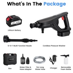 MUDIRO kannettava akkupainepesuri akulla 3500W 220bar harjaton moottori 6-toiminen suutin