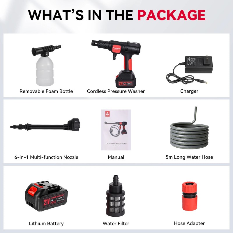 Andeman 3,0Ah harjaton akullinen painepesuri 4Gears monitoimi autonpesu vesipistooli