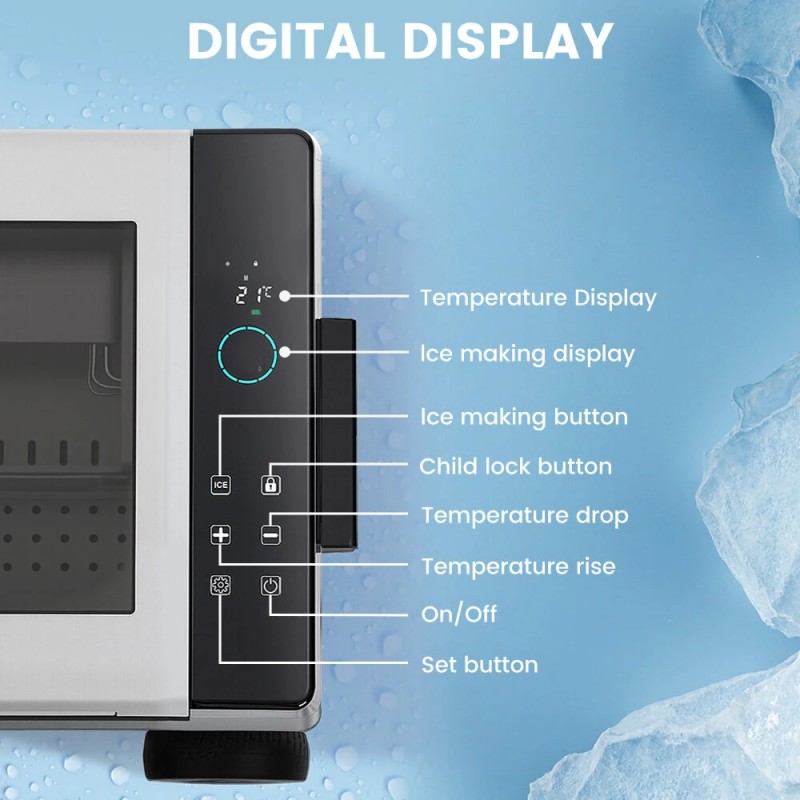 MUDIRO 45L kannettava autojääkaappi jäänvalmistajalla nopea jäähdytys LED-valaistus energiatehokas