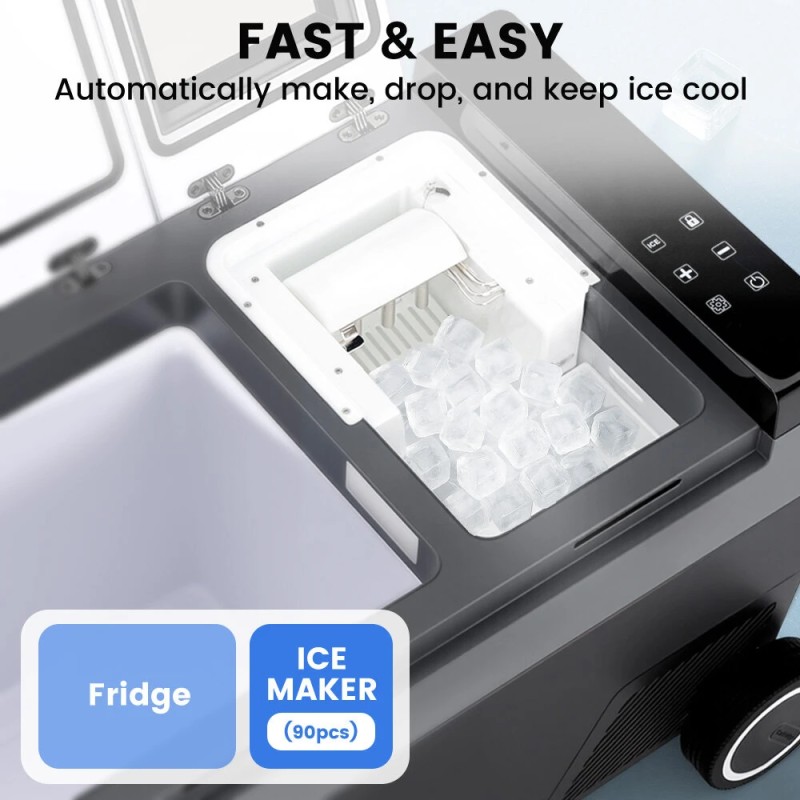 MUDIRO 45L kannettava autojääkaappi jäänvalmistajalla nopea jäähdytys LED-valaistus energiatehokas