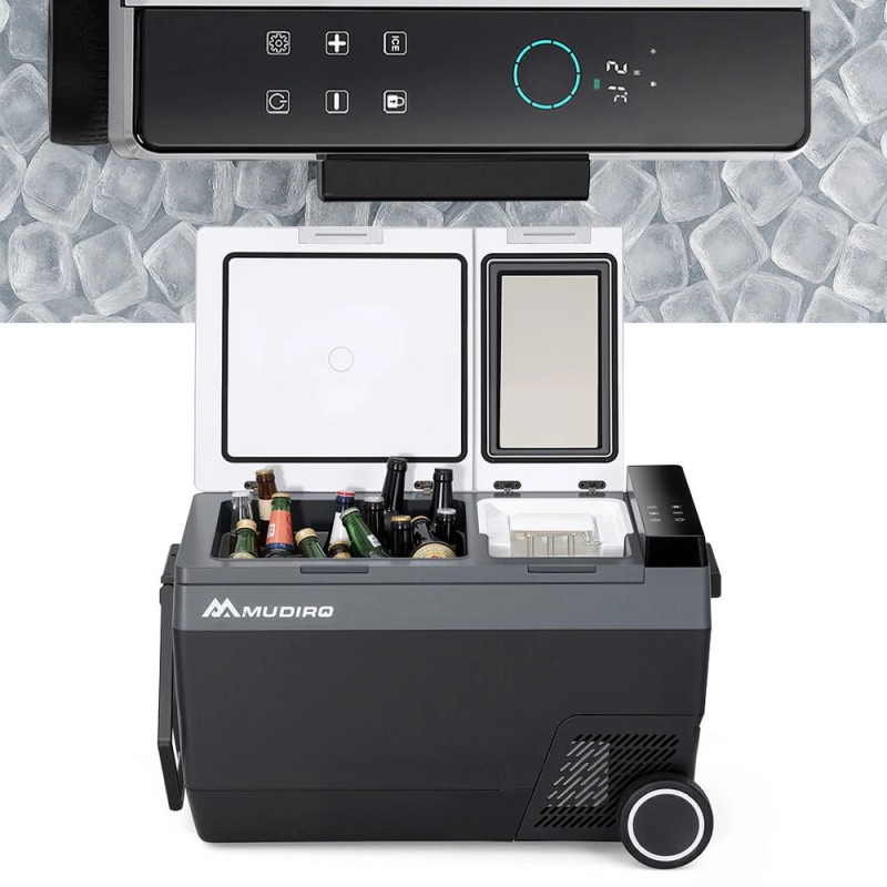 MUDIRO 45L kannettava autojääkaappi jäänvalmistajalla nopea jäähdytys LED-valaistus energiatehokas