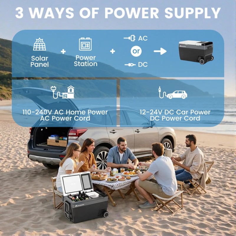 MUDIRO 45L kannettava autojääkaappi jäänvalmistajalla nopea jäähdytys LED-valaistus energiatehokas