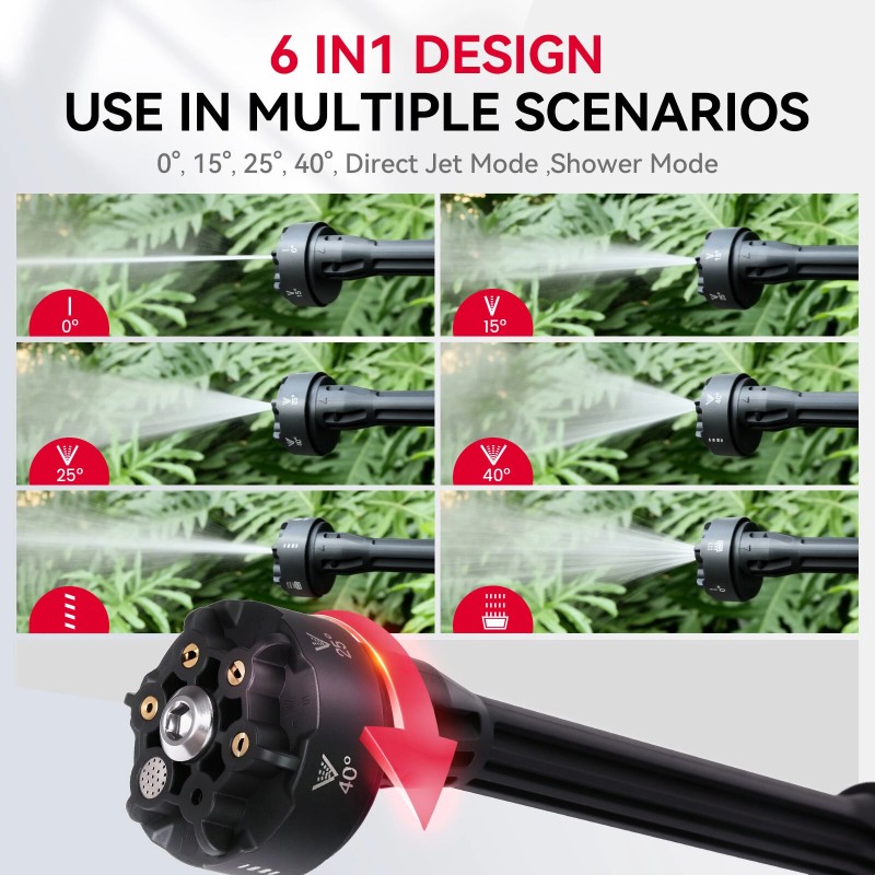 Andeman akkukäyttöinen harjaton painepesuri 3,0Ah kahdella akulla 6-toiminen auton ja puutarhan suihkupistooli