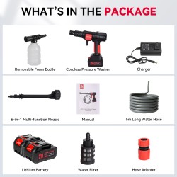 Andeman akkukäyttöinen harjaton painepesuri 3,0Ah kahdella akulla 6-toiminen auton ja puutarhan suihkupistooli