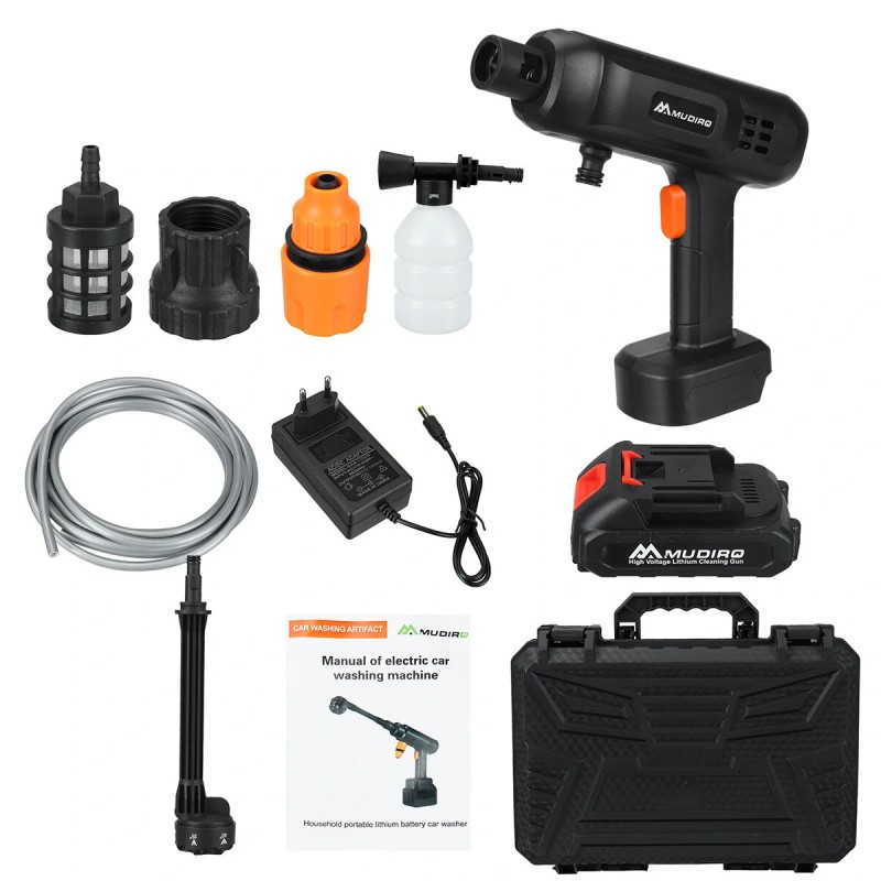 Langaton akkukäyttöinen painepesuri EW-S03 500W 60 barin 15000mAh 6-toiminen suutin vaahtopullolla autonpesuun