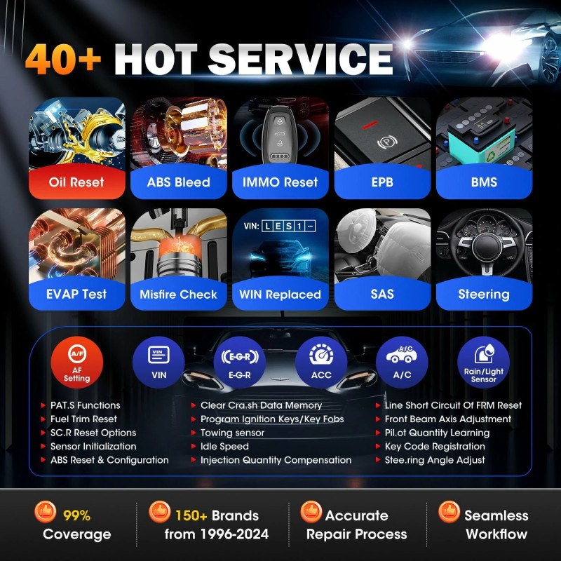 Autel MaxiCOM MK900BT auton diagnostiikkatyökalu 8-tuumainen näyttö bluetooth-yhteys kaksisuuntainen ohjaus yli 40 huoltoa