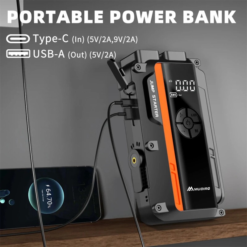 Mudiro M-JA1 auton apukäynnistin ilmakompressorilla 4000A 150PSI pikalataus