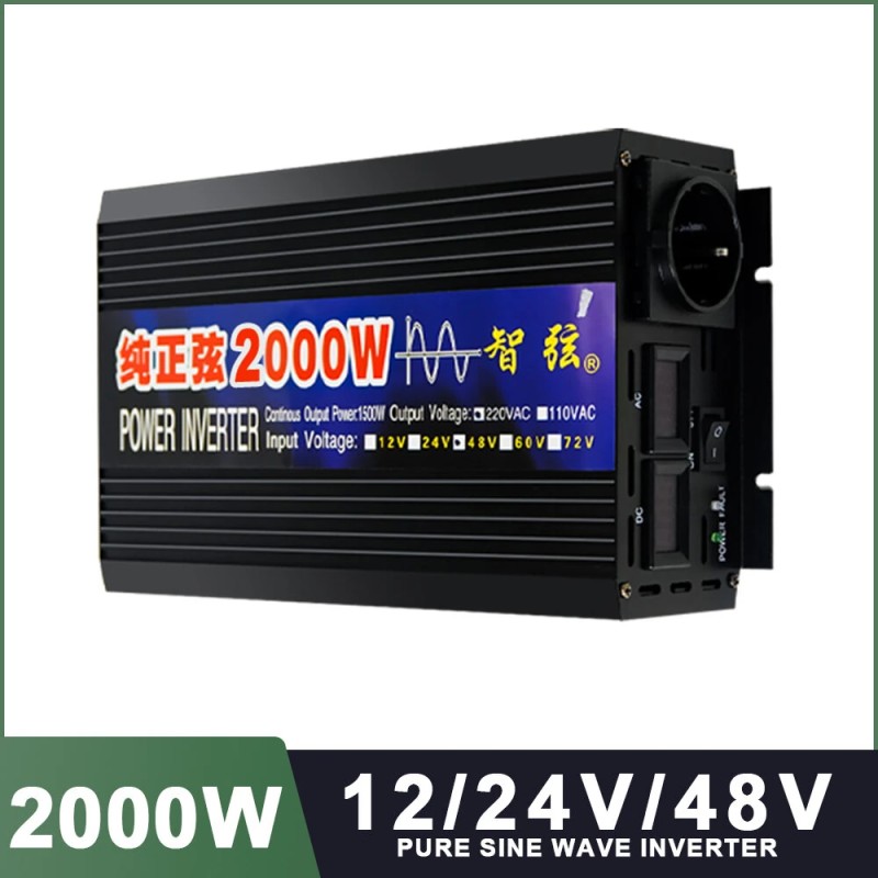 SMARAAD 2000W puhdas siniaaltoinvertteri 12V/24V/48V 220V kevyt kannettava