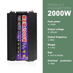 SMARAAD 2000W puhdas siniaaltoinvertteri 12V/24V/48V 220V kevyt kannettava