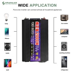 SMARAAD 2000W puhdas siniaaltoinvertteri 12V/24V/48V 220V kevyt kannettava