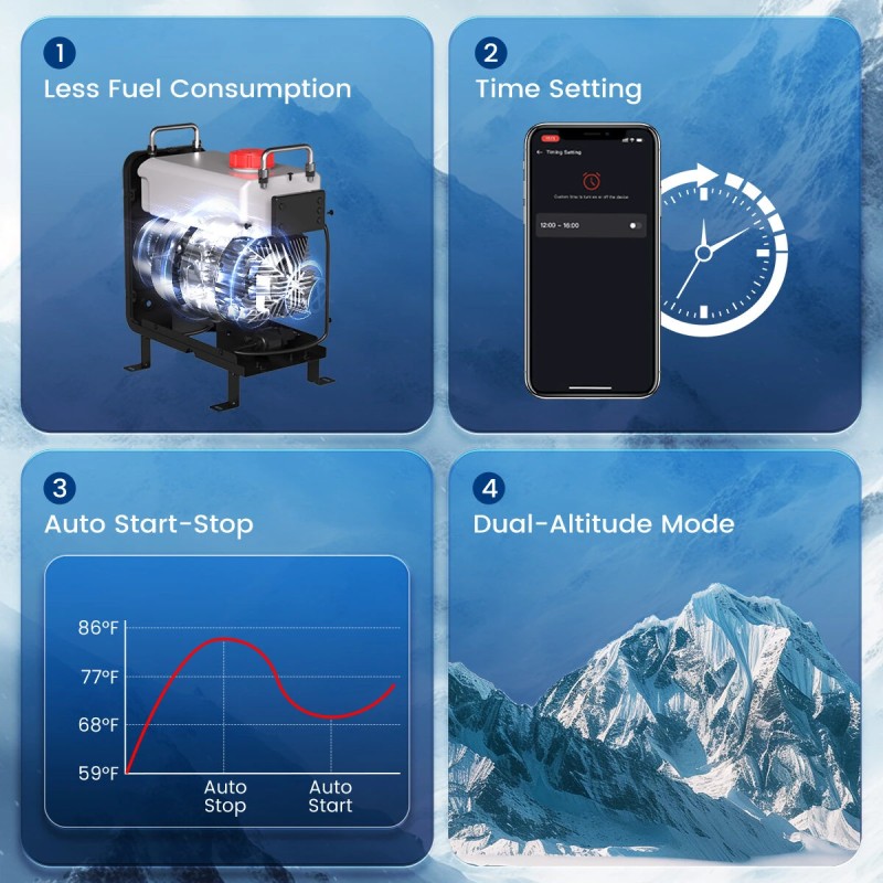 HCALORY HBS2 diesel-lämmitin 3,5 l 8 kW automaattikäynnistys Bluetooth-etäohjaus rekkaan asuntovaunuun