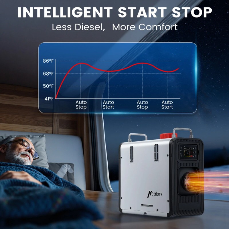 HCALORY HBS2 diesel-lämmitin 3,5 l 8 kW automaattikäynnistys Bluetooth-etäohjaus rekkaan asuntovaunuun