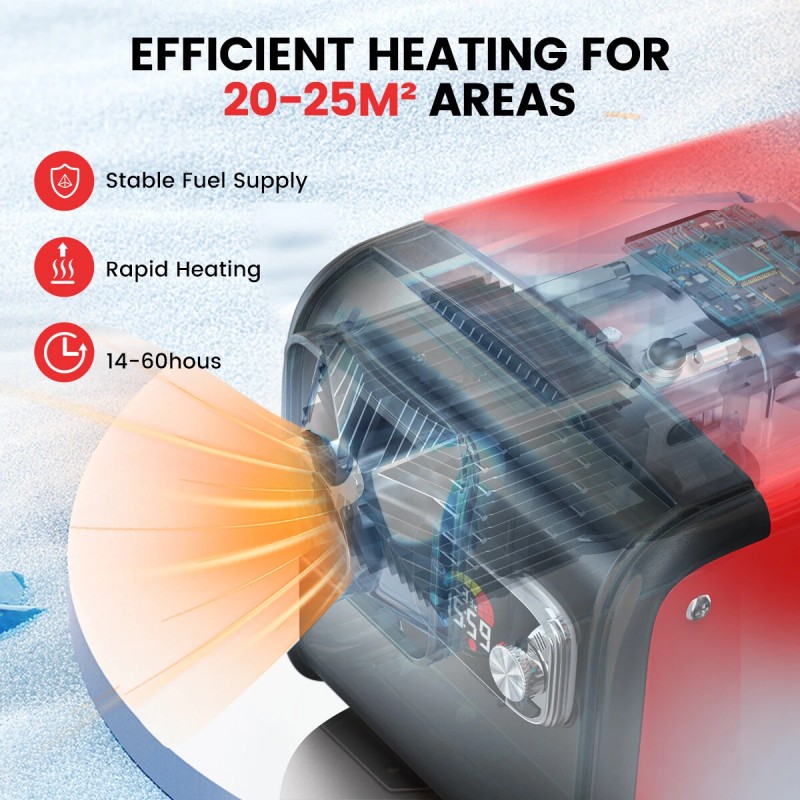 KROAK K-H dieselilmalämmitin 5–8 kW 12/24V termostaatti ja adapteri pakettiautoihin