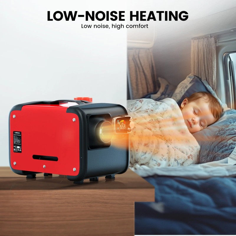 KROAK K-H dieselilmalämmitin 5–8 kW 12/24V termostaatti ja adapteri pakettiautoihin