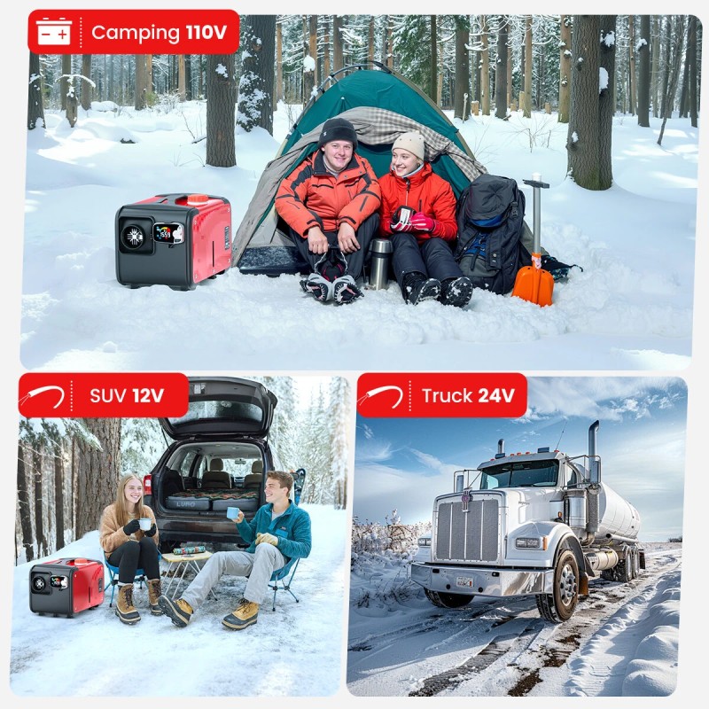 KROAK K-H dieselilmalämmitin 5–8 kW 12/24V termostaatti ja adapteri pakettiautoihin