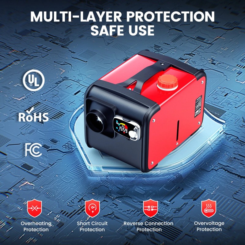 KROAK K-H dieselilmalämmitin 5–8 kW 12/24V termostaatti ja adapteri pakettiautoihin