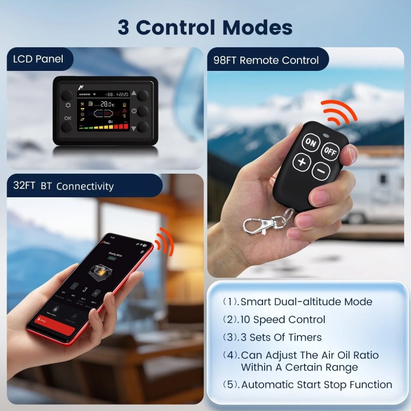 HCALORY HBU1S 8KW diesellämmitin 10L nopea lämmitys Bluetooth-ohjaus ajastin korkeusasetukset