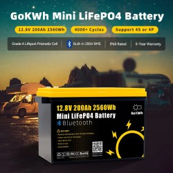 Gokwh 12,8 V 200 Ah minikokoinen LiFePO4-akku sisäänrakennetulla Bluetooth-BMS:llä IP65-suojattu