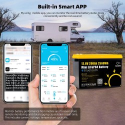 Gokwh 12,8 V 200 Ah minikokoinen LiFePO4-akku sisäänrakennetulla Bluetooth-BMS:llä IP65-suojattu