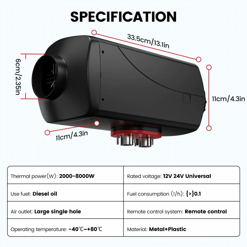 KROAK K-U5 diesel-ilmalämmitin 8 kW 12V/24V termostaatti adapteri pakettiautoihin kuorma-autoihin matkailuautoihin