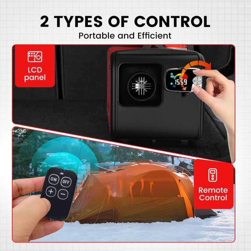 KROAK K-S diesel-ilmanlämmitin 12V/24V 5–8kW termostaatilla ja sovittimella