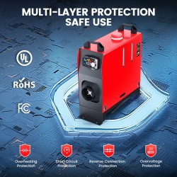 KROAK K-S diesel-ilmanlämmitin 12V/24V 5–8kW termostaatilla ja sovittimella