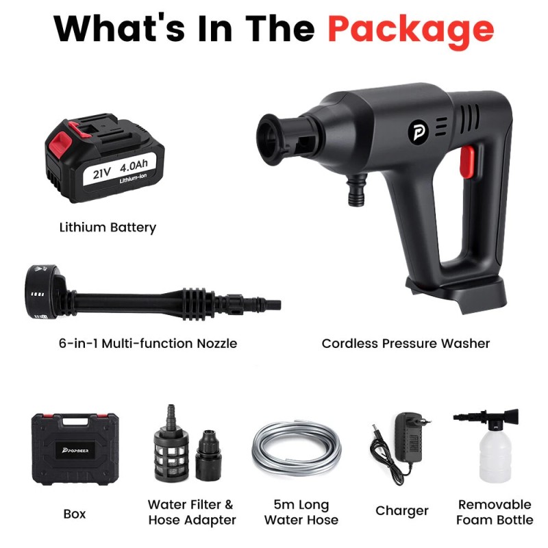 POPDEER PD-W01 langaton autonpesukone 4,0 Ah 200 bar 3500 W kuusitoiminen monitoimisuutin