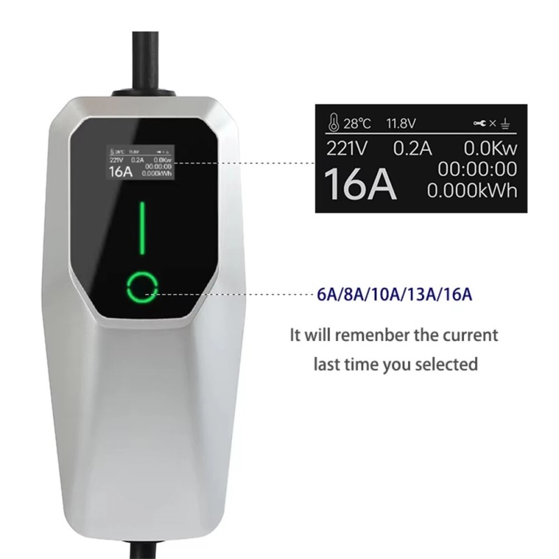 Kannettava tyyppi 2 sähköauton laturi säädettävä 6–16 A nopea lataus EE1640Y