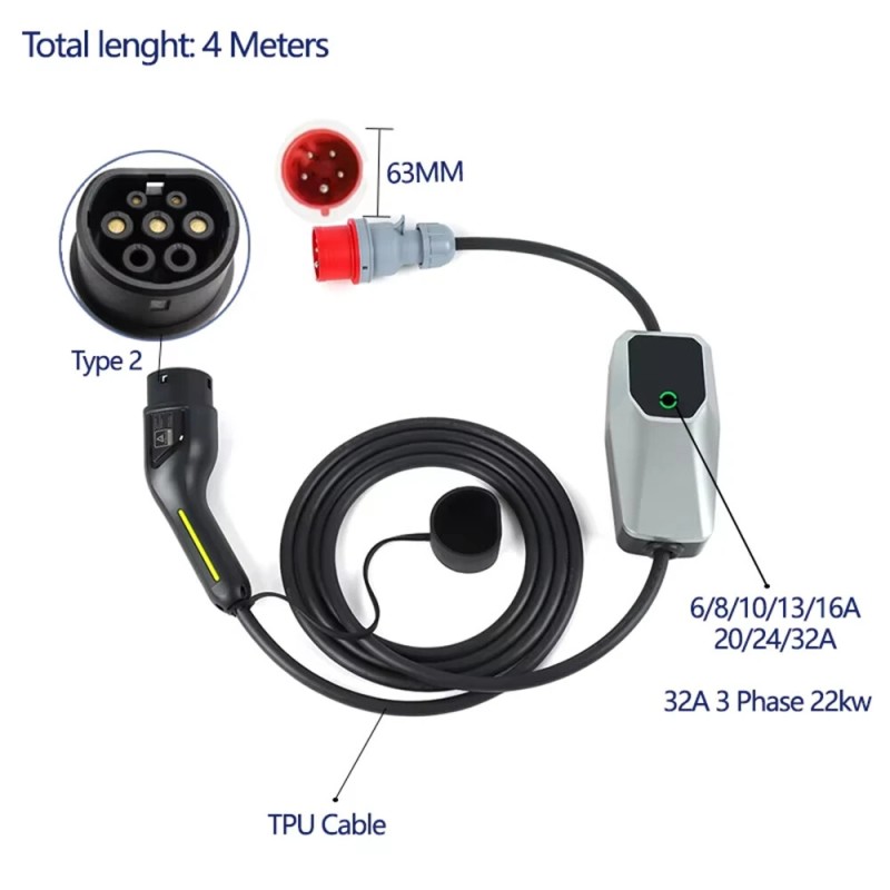 Tyypin 2 sähköauton laturi 11 kW kolmivaiheinen säädettävä 6–16A ajastimella CEE5EE1634Y CEE5EE16310Y