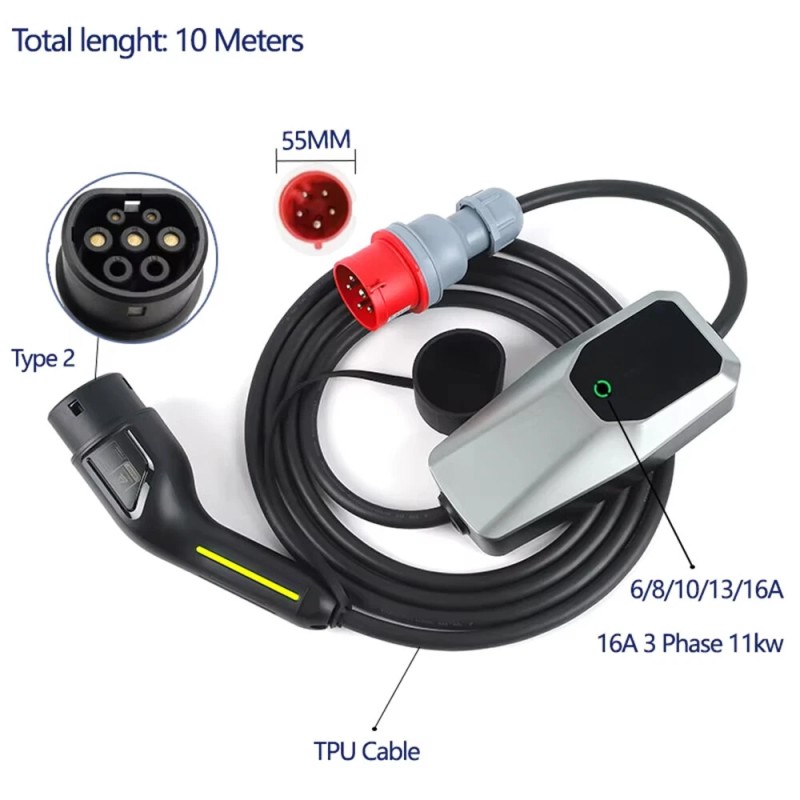 Tyypin 2 sähköauton laturi 11 kW kolmivaiheinen säädettävä 6–16A ajastimella CEE5EE1634Y CEE5EE16310Y